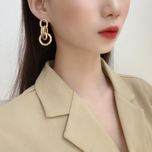 💙Last one 💕Geometric Circles Chain Drop Earrings - Picture 12 of 14